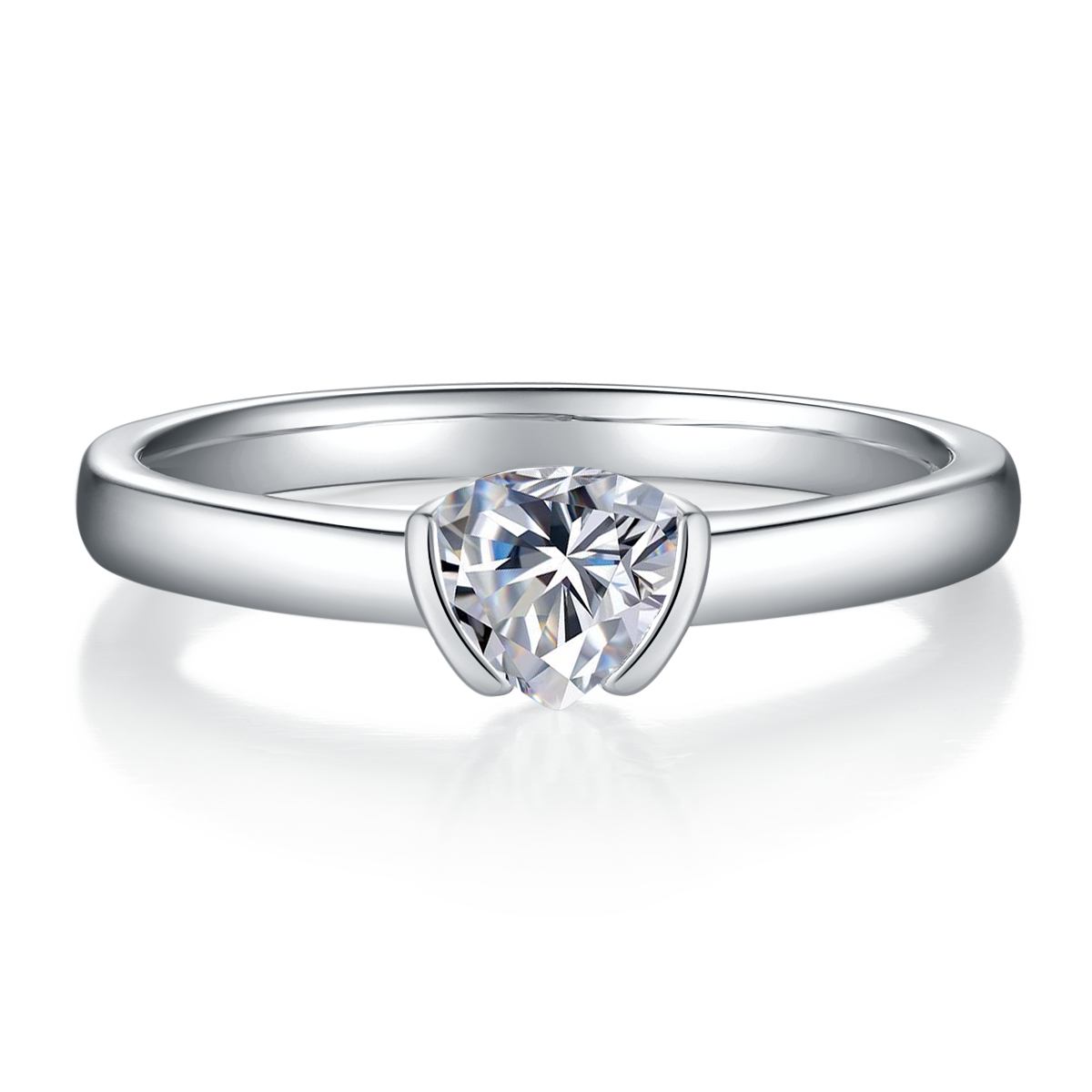 Simplified Triangle S925 Silver Plated Platinum Moissanite Diamond Women's Ring 0.5 Carat D-Class